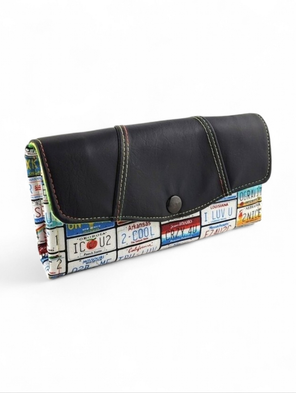 Charity's Stitches & Such Large Textile Wallet States License Plate Black Green